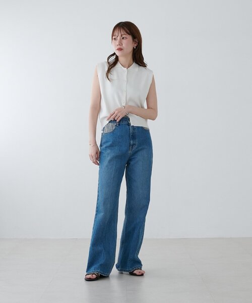 DISCOAT(ディスコート)の「USコットンレース付きセミフレアデニムパンツ(その他パンツ・レディース・サックスブルー/ブルー・SMALL/LARGE/MEDIUM)」の3枚目の写真
