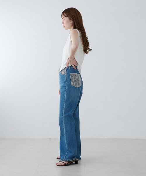 DISCOAT(ディスコート)の「USコットンレース付きセミフレアデニムパンツ(その他パンツ・レディース・サックスブルー/ブルー・SMALL/LARGE/MEDIUM)」の4枚目の写真