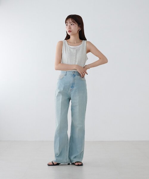 DISCOAT(ディスコート)の「USコットンレース付きセミフレアデニムパンツ(その他パンツ・レディース・サックスブルー/ブルー・SMALL/LARGE/MEDIUM)」の21枚目の写真