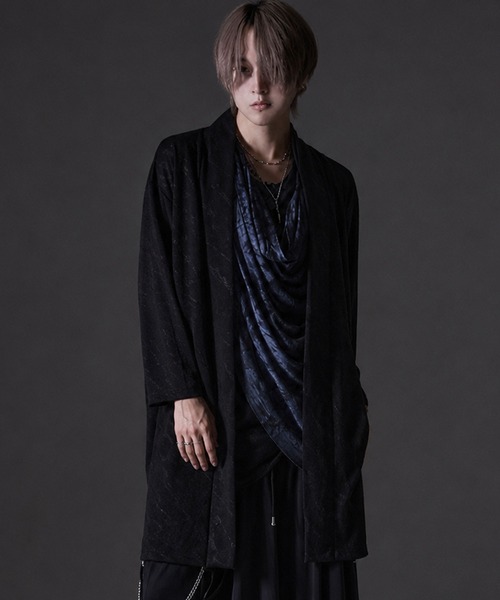 Bernings Sho(バーニングショー)の「『Bernings Sho/バーニングショー』クラック柄ショール7分袖ガウン(カーディガン/ボレロ・メンズ・ブラック/ホワイト・XL/L/M)」の1枚目の写真