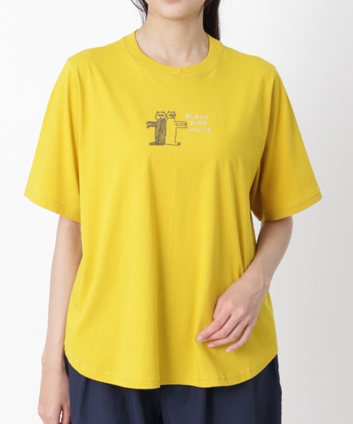 SUPER HAKKA(スーパーハッカ)の「SUPER HAKKA×波田佳子 「Black and White」刺繍フレアTシャツ(Tシャツ/カットソー・レディース・オフホワイト/ネイビー/イエロー・FREE)」の3枚目の写真