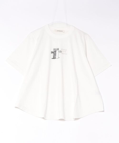 SUPER HAKKA(スーパーハッカ)の「SUPER HAKKA×波田佳子 「Black and White」刺繍フレアTシャツ(Tシャツ/カットソー・レディース・オフホワイト/ネイビー/イエロー・FREE)」の5枚目の写真
