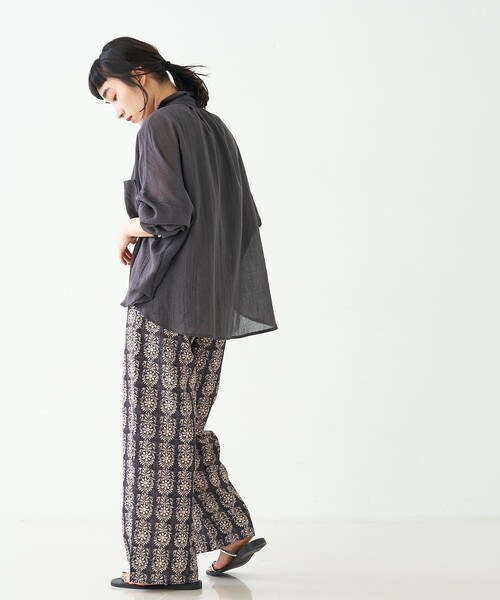 collex（コレックス）の「ブロックプリント風 ボタニカルプリントパンツ（その他パンツ・レディース・ベージュ/ブラック・フリー）」の5枚目の写真