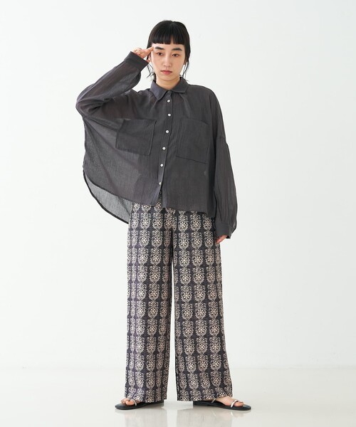collex（コレックス）の「ブロックプリント風 ボタニカルプリントパンツ（その他パンツ・レディース・ベージュ/ブラック・フリー）」の7枚目の写真