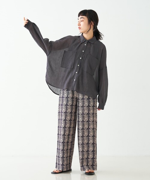 collex（コレックス）の「ブロックプリント風 ボタニカルプリントパンツ（その他パンツ・レディース・ベージュ/ブラック・フリー）」の8枚目の写真