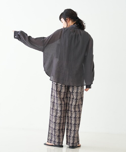 collex（コレックス）の「ブロックプリント風 ボタニカルプリントパンツ（その他パンツ・レディース・ベージュ/ブラック・フリー）」の12枚目の写真