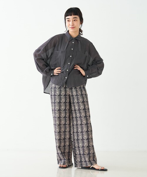 collex（コレックス）の「ブロックプリント風 ボタニカルプリントパンツ（その他パンツ・レディース・ベージュ/ブラック・フリー）」の13枚目の写真