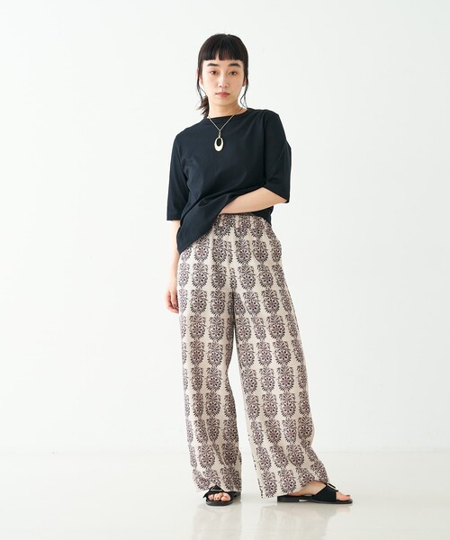 collex（コレックス）の「ブロックプリント風 ボタニカルプリントパンツ（その他パンツ・レディース・ベージュ/ブラック・フリー）」の21枚目の写真