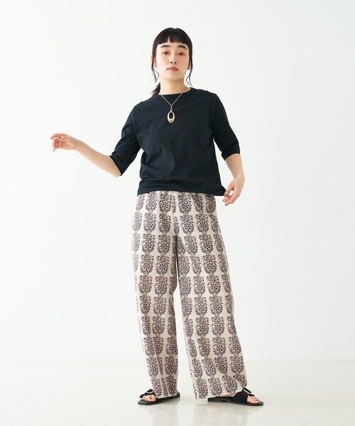 collex（コレックス）の「ブロックプリント風 ボタニカルプリントパンツ（その他パンツ・レディース・ベージュ/ブラック・フリー）」の22枚目の写真