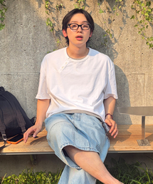 Diagonal henley neck short sleeve WHITE