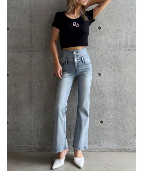 GYDA(ジェイダ)の「【TINY低身長さん向け】ハイウエストBACKクロスフレアパンツ(デニムパンツ・レディース・インディゴブルー/ライトブルー/ブラック・X-SMALL/SMALL/MEDIUM)」の22枚目の写真