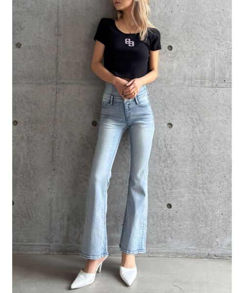 GYDA(ジェイダ)の「【TINY低身長さん向け】ハイウエストBACKクロスフレアパンツ(デニムパンツ・レディース・インディゴブルー/ライトブルー/ブラック・X-SMALL/SMALL/MEDIUM)」の21枚目の写真