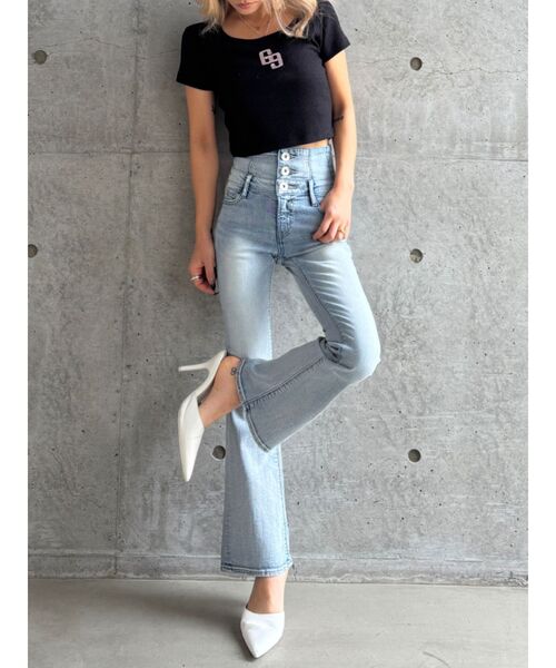 GYDA(ジェイダ)の「【TINY低身長さん向け】ハイウエストBACKクロスフレアパンツ(デニムパンツ・レディース・インディゴブルー/ライトブルー/ブラック・X-SMALL/SMALL/MEDIUM)」の20枚目の写真