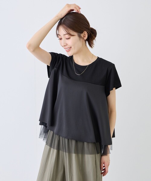 Jayro(ジャイロ)の「チュールレイヤードトップス(Tシャツ/カットソー・レディース・ブラック/ホワイト系その他/ベージュ系その他2・M)」の5枚目の写真