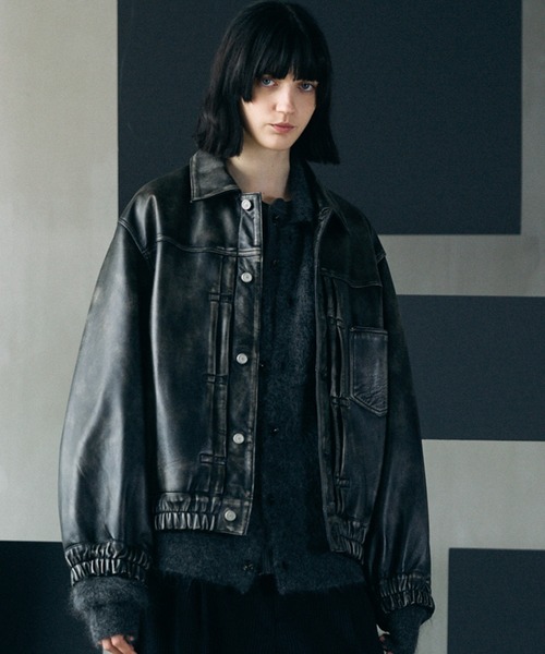MAISON SPECIAL(メゾンスペシャル)の「《UNISEX》Sheep Leather Prime-Over Trucker Jacket/シープレザープライムオーバーGジャン【MAISON SPECIAL/メゾンスペシャル】(ブルゾン・メンズ・ブラック/ダークブラック・0/1/2)」の1枚目の写真