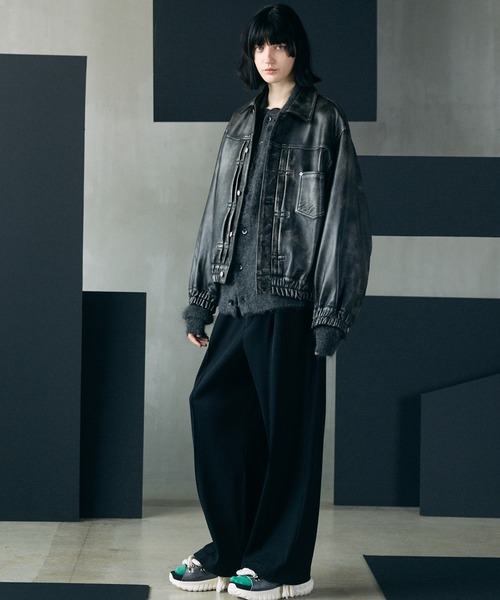 MAISON SPECIAL(メゾンスペシャル)の「《UNISEX》Sheep Leather Prime-Over Trucker Jacket/シープレザープライムオーバーGジャン【MAISON SPECIAL/メゾンスペシャル】(ブルゾン・メンズ・ブラック/ダークブラック・0/1/2)」の3枚目の写真