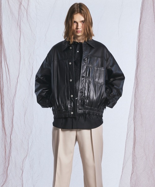 MAISON SPECIAL(メゾンスペシャル)の「《UNISEX》Sheep Leather Prime-Over Trucker Jacket/シープレザープライムオーバーGジャン【MAISON SPECIAL/メゾンスペシャル】(ブルゾン・メンズ・ブラック/ダークブラック・0/1/2)」の8枚目の写真