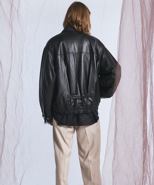 MAISON SPECIAL(メゾンスペシャル)の「《UNISEX》Sheep Leather Prime-Over Trucker Jacket/シープレザープライムオーバーGジャン【MAISON SPECIAL/メゾンスペシャル】(ブルゾン・メンズ・ブラック/ダークブラック・0/1/2)」の10枚目の写真