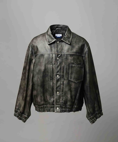 MAISON SPECIAL(メゾンスペシャル)の「《UNISEX》Sheep Leather Prime-Over Trucker Jacket/シープレザープライムオーバーGジャン【MAISON SPECIAL/メゾンスペシャル】(ブルゾン・メンズ・ブラック/ダークブラック・0/1/2)」の11枚目の写真