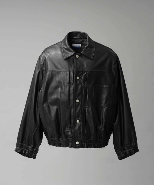 MAISON SPECIAL(メゾンスペシャル)の「《UNISEX》Sheep Leather Prime-Over Trucker Jacket/シープレザープライムオーバーGジャン【MAISON SPECIAL/メゾンスペシャル】(ブルゾン・メンズ・ブラック/ダークブラック・0/1/2)」の12枚目の写真