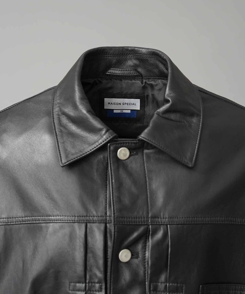 MAISON SPECIAL(メゾンスペシャル)の「《UNISEX》Sheep Leather Prime-Over Trucker Jacket/シープレザープライムオーバーGジャン【MAISON SPECIAL/メゾンスペシャル】(ブルゾン・メンズ・ブラック/ダークブラック・0/1/2)」の15枚目の写真