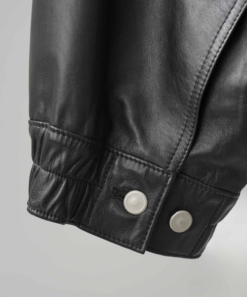 MAISON SPECIAL(メゾンスペシャル)の「《UNISEX》Sheep Leather Prime-Over Trucker Jacket/シープレザープライムオーバーGジャン【MAISON SPECIAL/メゾンスペシャル】(ブルゾン・メンズ・ブラック/ダークブラック・0/1/2)」の19枚目の写真