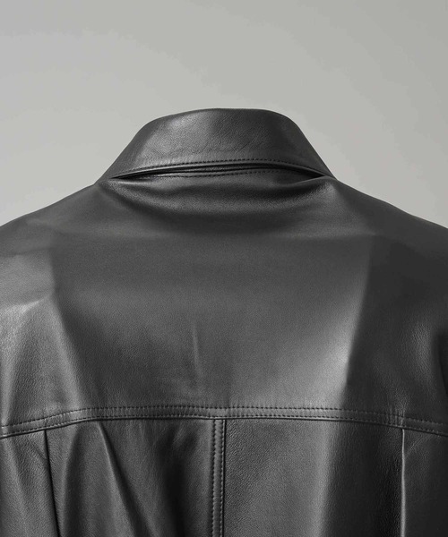 MAISON SPECIAL(メゾンスペシャル)の「《UNISEX》Sheep Leather Prime-Over Trucker Jacket/シープレザープライムオーバーGジャン【MAISON SPECIAL/メゾンスペシャル】(ブルゾン・メンズ・ブラック/ダークブラック・0/1/2)」の20枚目の写真