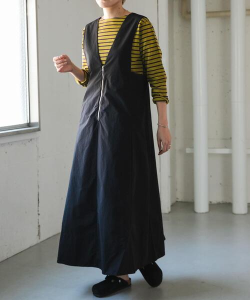 FORK&SPOON(フォークアンドスプーン)の「FORK&SPOON ナイロンテントワンピース(ワンピース・レディース・ブラック/ベージュ/グリーン系その他・1/2)」の2枚目の写真