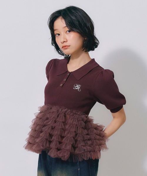 REDYAZEL(レディアゼル)の「ペプラムチュールドッキングニットトップス(ニット/セーター・レディース・ブラウン/ブラック/オフホワイト・FREE)」の17枚目の写真