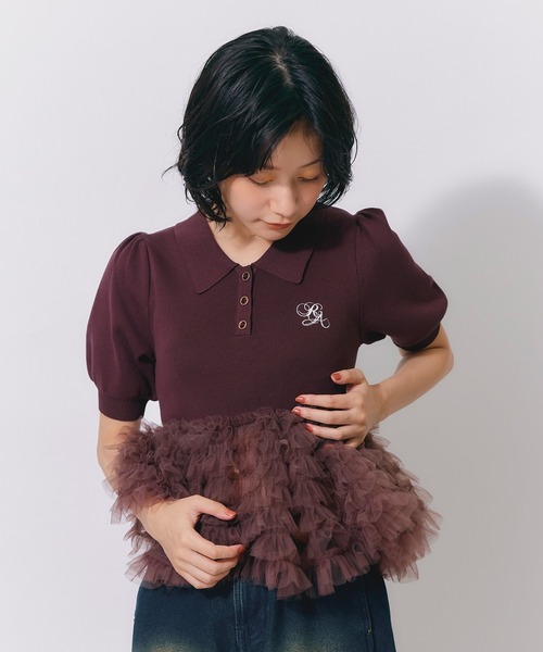 REDYAZEL(レディアゼル)の「ペプラムチュールドッキングニットトップス(ニット/セーター・レディース・ブラウン/ブラック/オフホワイト・FREE)」の21枚目の写真
