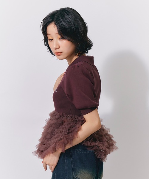 REDYAZEL(レディアゼル)の「ペプラムチュールドッキングニットトップス(ニット/セーター・レディース・ブラウン/ブラック/オフホワイト・FREE)」の22枚目の写真