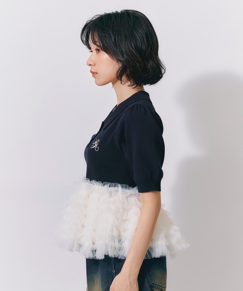 REDYAZEL(レディアゼル)の「ペプラムチュールドッキングニットトップス(ニット/セーター・レディース・ブラウン/ブラック/オフホワイト・FREE)」の15枚目の写真