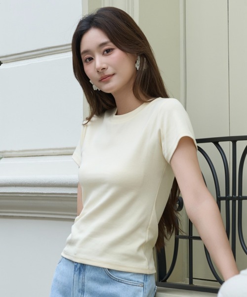 BIRTHDAY BASH(バースデイバッシュ)の「BASIC CREW TOPS(ベーシッククリュートップス)(Tシャツ/カットソー・レディース・ブラック/ホワイト/イエロー/ピンク/ミント・FREE)」の8枚目の写真