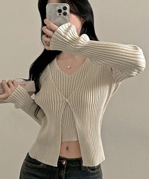 フェイクツーピースホルターリブニット