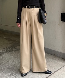 【美シルエット神パンツ】レースベルトタックワイドパンツ