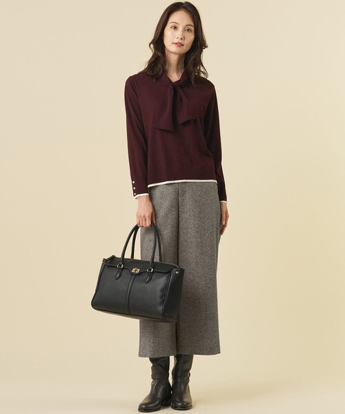 J.PRESS Ladies(J.プレス レディス)の「【一枚で着映え】WORSTED WOOL BLEND ボウタイデザイン ニット(ニット/セーター・レディース・ライトグレー系/ベージュ系/ワイン系・SMALL)」の10枚目の写真