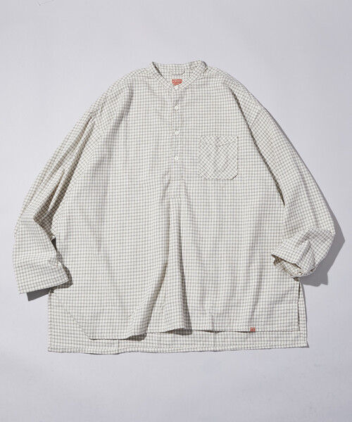 HINSON(ヒンソン)の「HINSON/ヒンソン 別注 フランネル ヘンリーネック プルオーバーシャツ(シャツ/ブラウス・メンズ・オフホワイト/サックスブルー/ブラウン/グリーン・LARGE/MEDIUM/SMALL)」の7枚目の写真