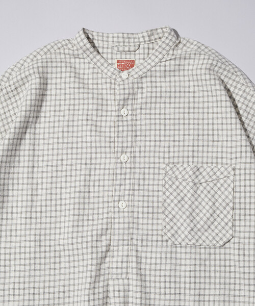 HINSON(ヒンソン)の「HINSON/ヒンソン 別注 フランネル ヘンリーネック プルオーバーシャツ(シャツ/ブラウス・メンズ・オフホワイト/サックスブルー/ブラウン/グリーン・LARGE/MEDIUM/SMALL)」の8枚目の写真