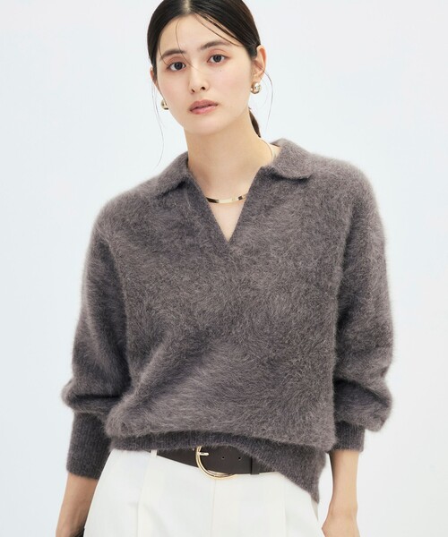 NOLLEY’S Sophi（ノーリーズソフィ）の「カシミヤ混へアリーポロ襟プルオーバー（ニット/セーター・レディース・ベビーピンク/ブラック/グレイッシュベージュ/オフホワイト・38）」の3枚目の写真