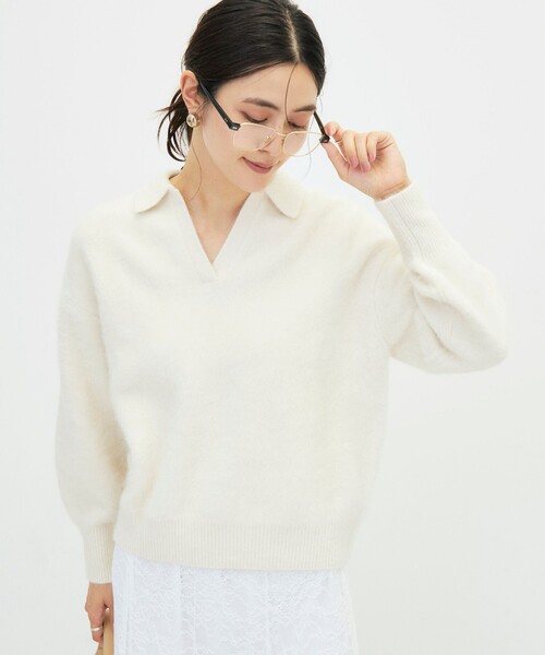 NOLLEY’S Sophi（ノーリーズソフィ）の「カシミヤ混へアリーポロ襟プルオーバー（ニット/セーター・レディース・ベビーピンク/ブラック/グレイッシュベージュ/オフホワイト・38）」の13枚目の写真
