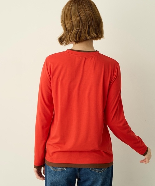 Petit Honfleur(プチオンフルール)の「ヘンリーネックレイヤード風ロングTシャツ(Tシャツ/カットソー・レディース・レッド/グレー・M/L)」の19枚目の写真