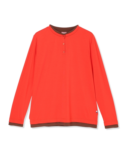 Petit Honfleur(プチオンフルール)の「ヘンリーネックレイヤード風ロングTシャツ(Tシャツ/カットソー・レディース・レッド/グレー・M/L)」の6枚目の写真