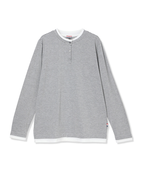 Petit Honfleur(プチオンフルール)の「ヘンリーネックレイヤード風ロングTシャツ(Tシャツ/カットソー・レディース・レッド/グレー・M/L)」の13枚目の写真