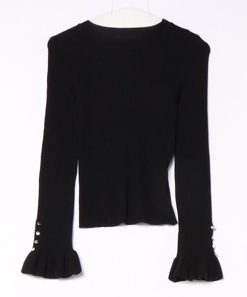 tocco closet（トッコ　クローゼット）の「【ZOZO限定】袖フリル細リブニットトップス（ニット/セーター・レディース・アイボリー/ブラック・M）」の2枚目の写真