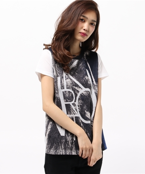 WRAPINKNOT(ラッピンノット)の「ニット アート Tシャツ(Tシャツ/カットソー・レディース・ダークブルー/スカイブルー・0)」の2枚目の写真