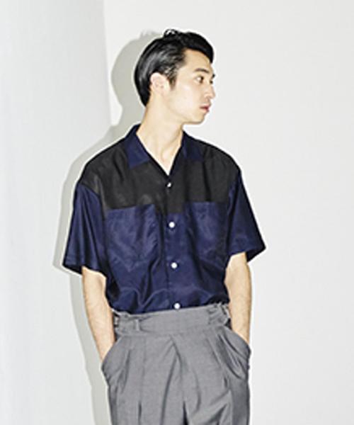 EN ROUTE（アンルート）の「ENR コットン/キュプラ コンビショートスリーブシャツ（シャツ/ブラウス・メンズ・オリーブ/ネイビー・1/2/3）」の2枚目の写真