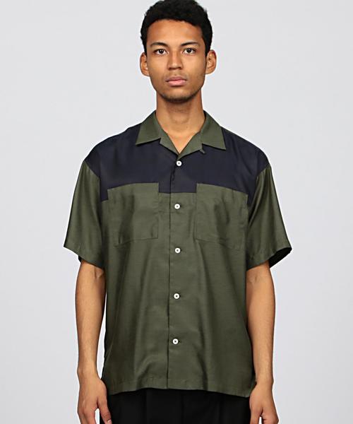 EN ROUTE（アンルート）の「ENR コットン/キュプラ コンビショートスリーブシャツ（シャツ/ブラウス・メンズ・オリーブ/ネイビー・1/2/3）」の6枚目の写真