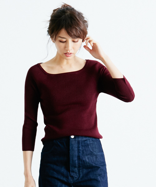 Rouge vif（ルージュヴィフ）の「ツヤリブオフショルニット（ニット/セーター・レディース・チョコ/ピンクベージュ/グレイッシュブルー・FREE）」の2枚目の写真