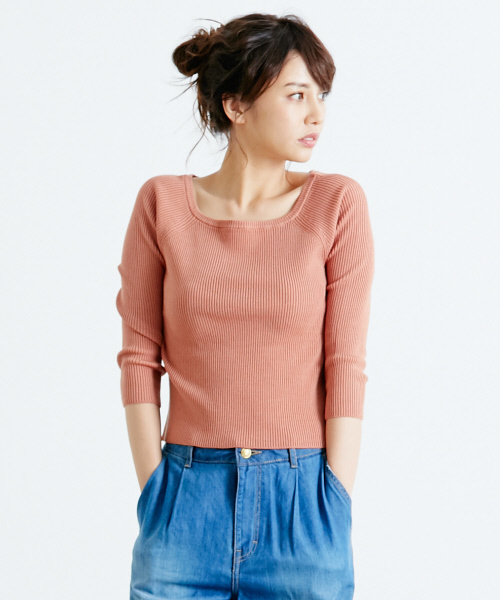 Rouge vif（ルージュヴィフ）の「ツヤリブオフショルニット（ニット/セーター・レディース・チョコ/ピンクベージュ/グレイッシュブルー・FREE）」の3枚目の写真