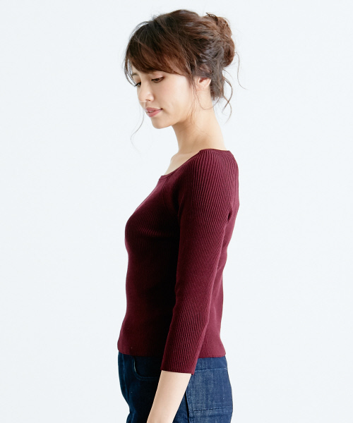 Rouge vif（ルージュヴィフ）の「ツヤリブオフショルニット（ニット/セーター・レディース・チョコ/ピンクベージュ/グレイッシュブルー・FREE）」の8枚目の写真